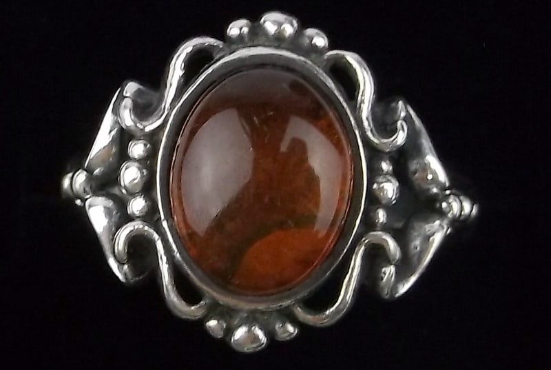 Mint Vint Thick Sterling Silver Healing Amber Ring 8 (1 of 2)