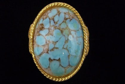 Mint Antique Big 1950s Czech Glass Ring Adjustable 6-8