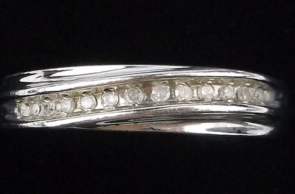 Mint Vint Thick Designer Sterling Silver Diamond Ring 7