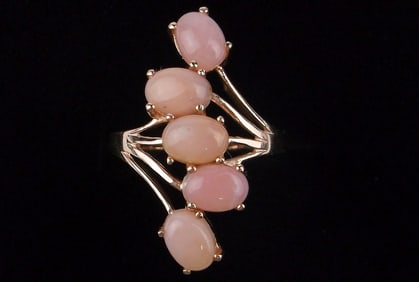 Mint Big Vint Designer Gold Over Sterling Pink Coral Ring 6.25