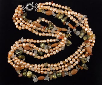 Mint Vint Sterling Silver Honora Pearl Abalone Necklace 20"