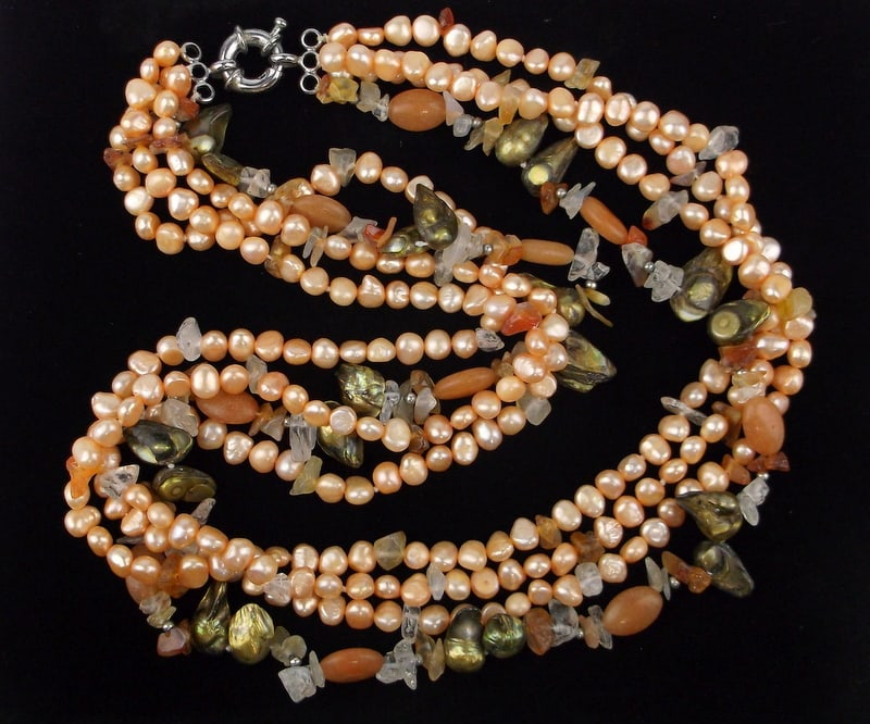 Mint Vint Sterling Silver Honora Pearl Abalone Necklace 20": Guaranteed Solid 925 Sterling Silver, in Excellent Condition