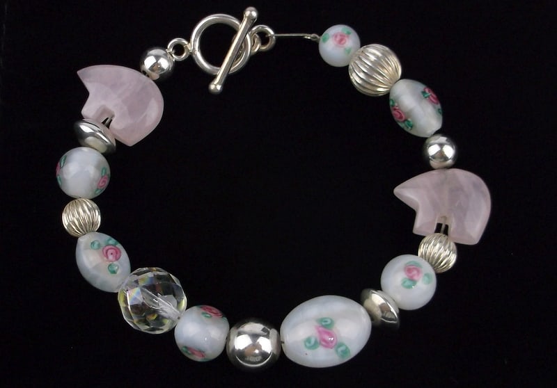 Mint Vint Sterling Silver Rose Quartz Bear Crystal Bracelet 8.25": Guaranteed Solid 925 Sterling Silver, in Excellent Condition