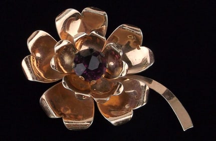 Stunning Vint Big 1940s Gold Over Sterling Silver Flower Brooch