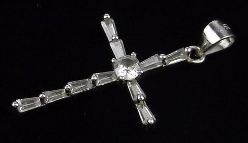 Mint Vintage Sterling Silver CZ Cross Pendant
