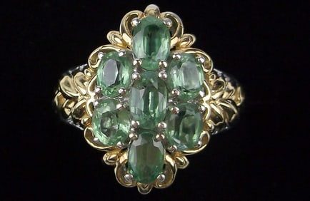New Vint Big Designer Sterling Silver 14k Green Topaz Ring 7