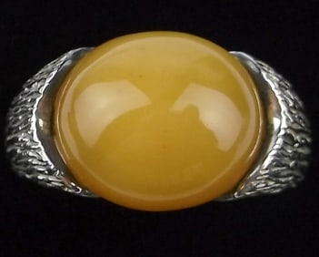 Mint Vint Thick Designer Sterling Silver Ancient Amber Ring 7.5