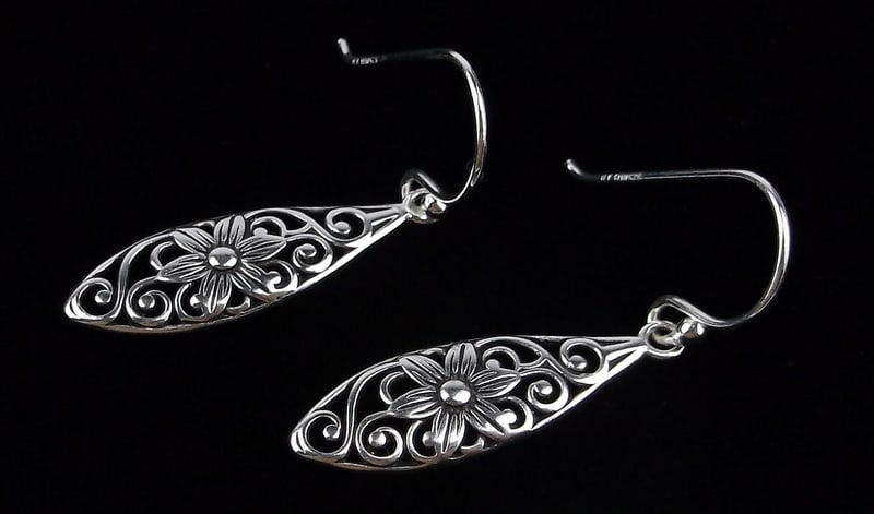 New Vintage Sterling Silver Flower Drop Earrings (1 of 2)
