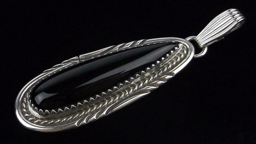 Ming Big Navajo Herman Lee Sterling Silver Onyx Pendant Vintage