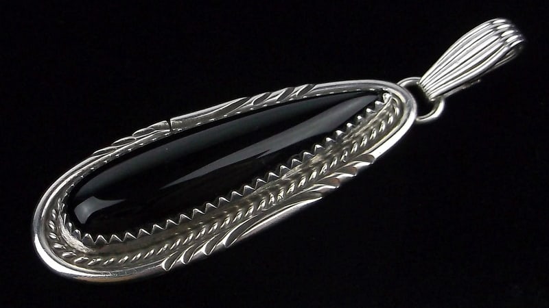 Ming Big Navajo Herman Lee Sterling Silver Onyx Pendant Vintage (1 of 3)