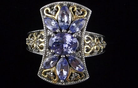 New Big Vint Designer Sterling Silver 14k 2cttw Tanzanite Ring 6
