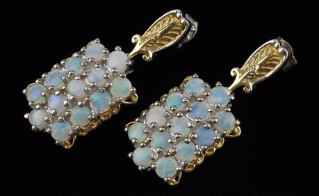 Mint Big Thick Vint Designer Sterling Silver 14k Opal Earrings