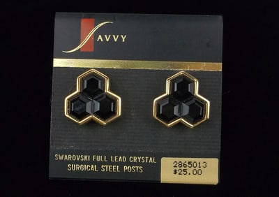 New Vint Savvy Swarovski Crystal Beehive Honeycomb Earrings