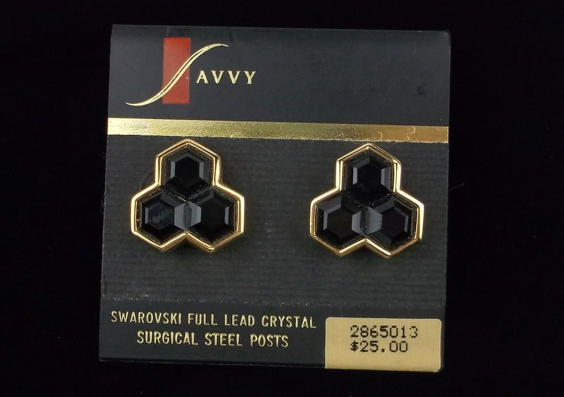 New Vint Savvy Swarovski Crystal Beehive Honeycomb Earrings: new condition
