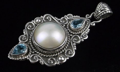 Mint Big Thick Vint Designer Sterling Silver Topaz Pearl Pendant