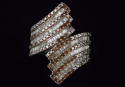 Mint Big Vint Designer Sterling Chocolate White Diamond Ring 7