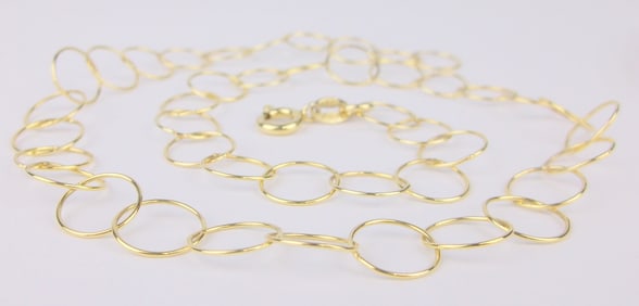 New Vint Italian Gold Over Sterling Hoop Chain Necklace 16.5"