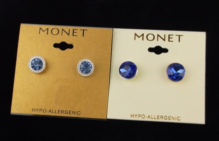2 New Monet Rhinestone Earrings Sets Lot