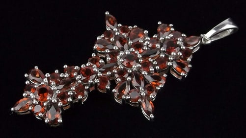 Big New Vintage Designer Sterling Silver Garnet Pendant Thick