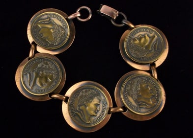 Mint Vint 1950s Colid Copper Napoleon Coin Bracelet 7.5"