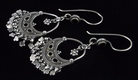 Mint Big Vint Thick Sterling Silver Onyx Drop Sway Earrings