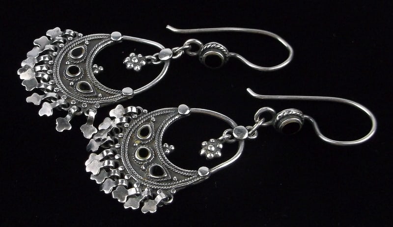 Mint Big Vint Thick Sterling Silver Onyx Drop Sway Earrings (1 of 2)