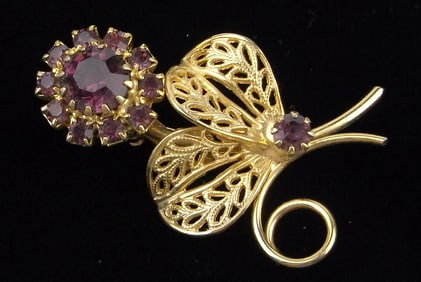 Mint Vintage 1960s Rhinestone Flower Brooch