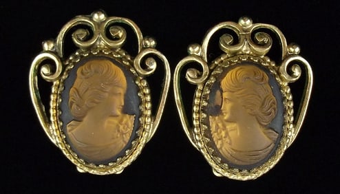 Stunning Vint 1950s Whiting Davis Cameo Earrings