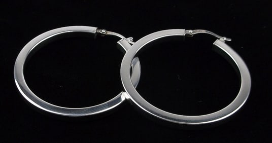 Big Mint Vintage Italian Sterling Silver Hoop Earrings