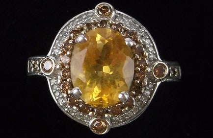 Mint Big Designer Sterling Citrine Chocolate Diamond Ring 8