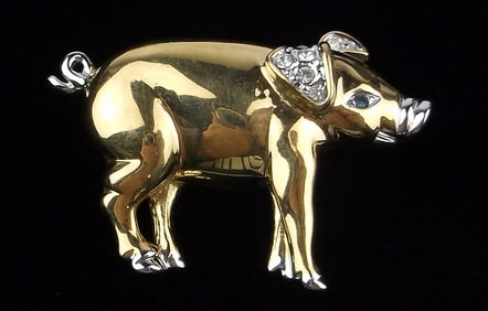 Mint Vintage Rhinestone Pig Brooch