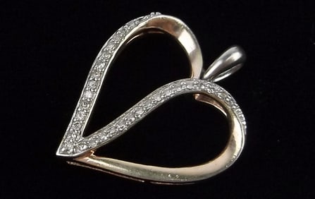 Stunning Vintage Sterling Silver 10kt Gold Diamond Heart Pendant