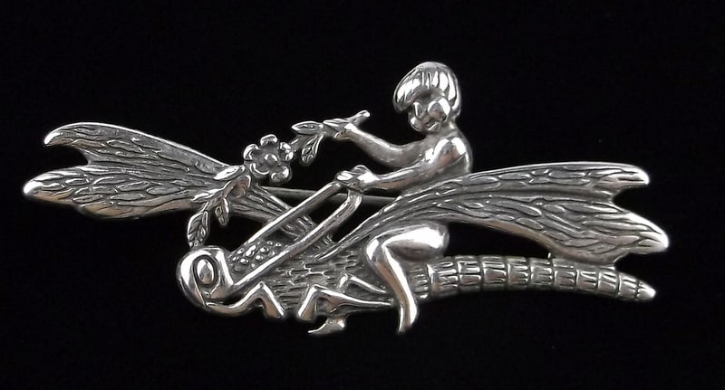 Mint Vintage Sterling Silver Fairy On Dragonfly Brooch (1 of 3)