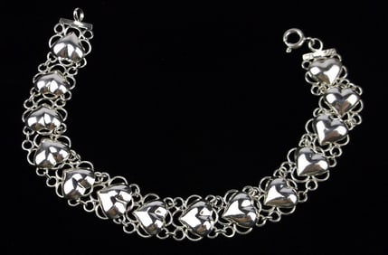 Mint Vintage Sterling Silver Heart Bracelet 7.5"