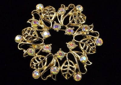 Mint Vintage 1950s Aurora Borealis Rhinestone Brooch