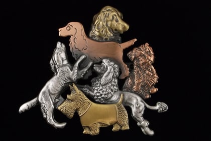 Big Mint Vintage Multi Dog Brooch