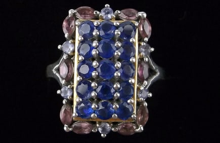 Mint Vint Big Designer Thick Sterling Silver Blue Spinel Ring 7.5