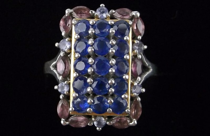Mint Vint Big Designer Thick Sterling Silver Blue Spinel Ring 7.5 (1 of 3)