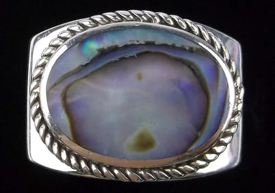 Mint Big Thick Heavy Vint Designer Sterling Silver Abalone Ring 7