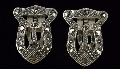New Antique 1920s Art Deco Sterling Silver Fur Clip Brooch Set