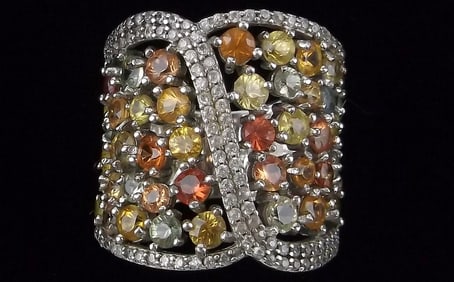 Mint Big Heavy Vint Designer Sterling Silver Multi Topaz Ring 4.5