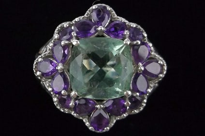 Mint Big Thick Vint Designer Sterling 4ct Aquamarine Ring 7 Amethyst