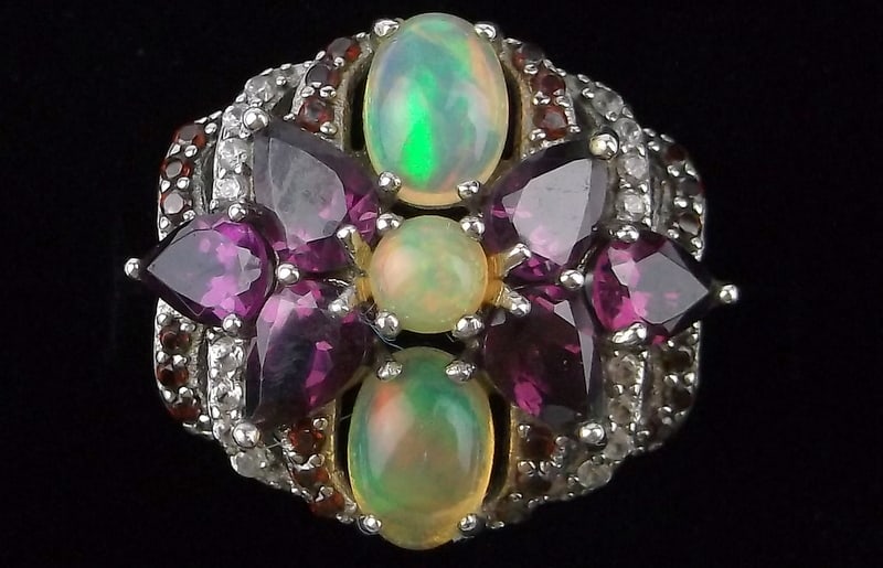 Mint Big Vint Designer Sterling Opal Amethyst Topaz Ring 4.25 (1 of 3)