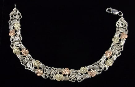 New Vint Sterling Silver Solid 12kt Gold Black Hills Bracelet 8"