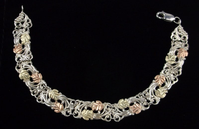New Vint Sterling Silver Solid 12kt Gold Black Hills Bracelet 8": Guaranteed Solid 925 Sterling Silver, in Excellent Condition