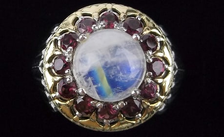 Big Mint Vint Heavy Designer Sterling 14k Moonstone Ameth Ring 7