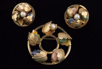 New Boxed 1960s Sarah Coventry Jade Lapis Brooch Earrings Set