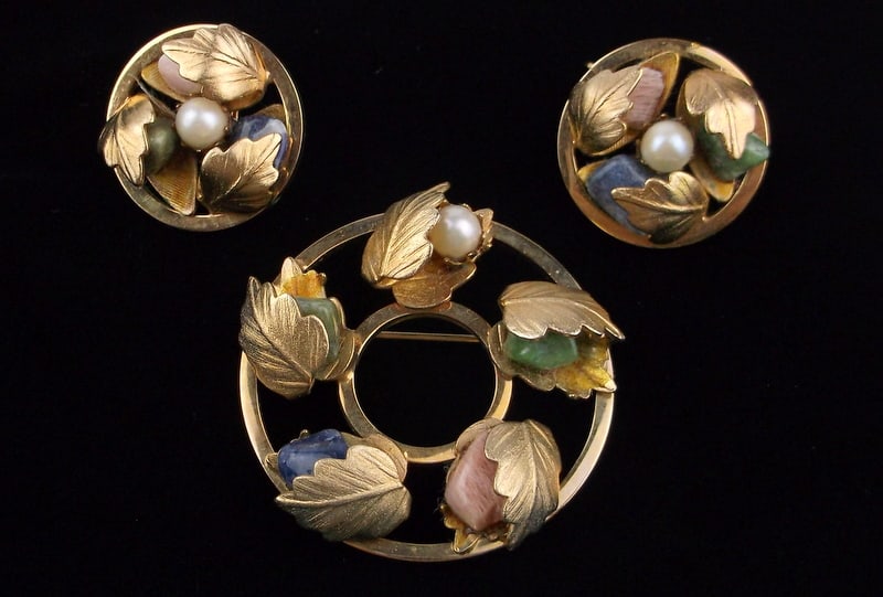 New Boxed 1960s Sarah Coventry Jade Lapis Brooch Earrings Set (1 of 3)