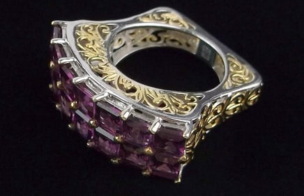 Mint Big Heavy Vint Designer Sterling Silver 14k Amethyst Ring 6