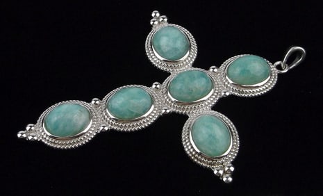 Mint Big Vint Designer Sterling Silver Amazonite Cross Pendant
